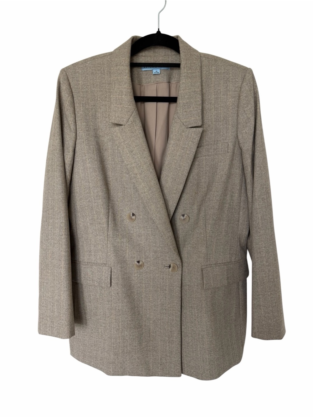 ✅ ANTONIO MELANI Double-Breasted Blazer in Taupe striped size 10